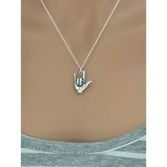 Sterling Silver I Love You Sign Necklace - Picture 4 of 7